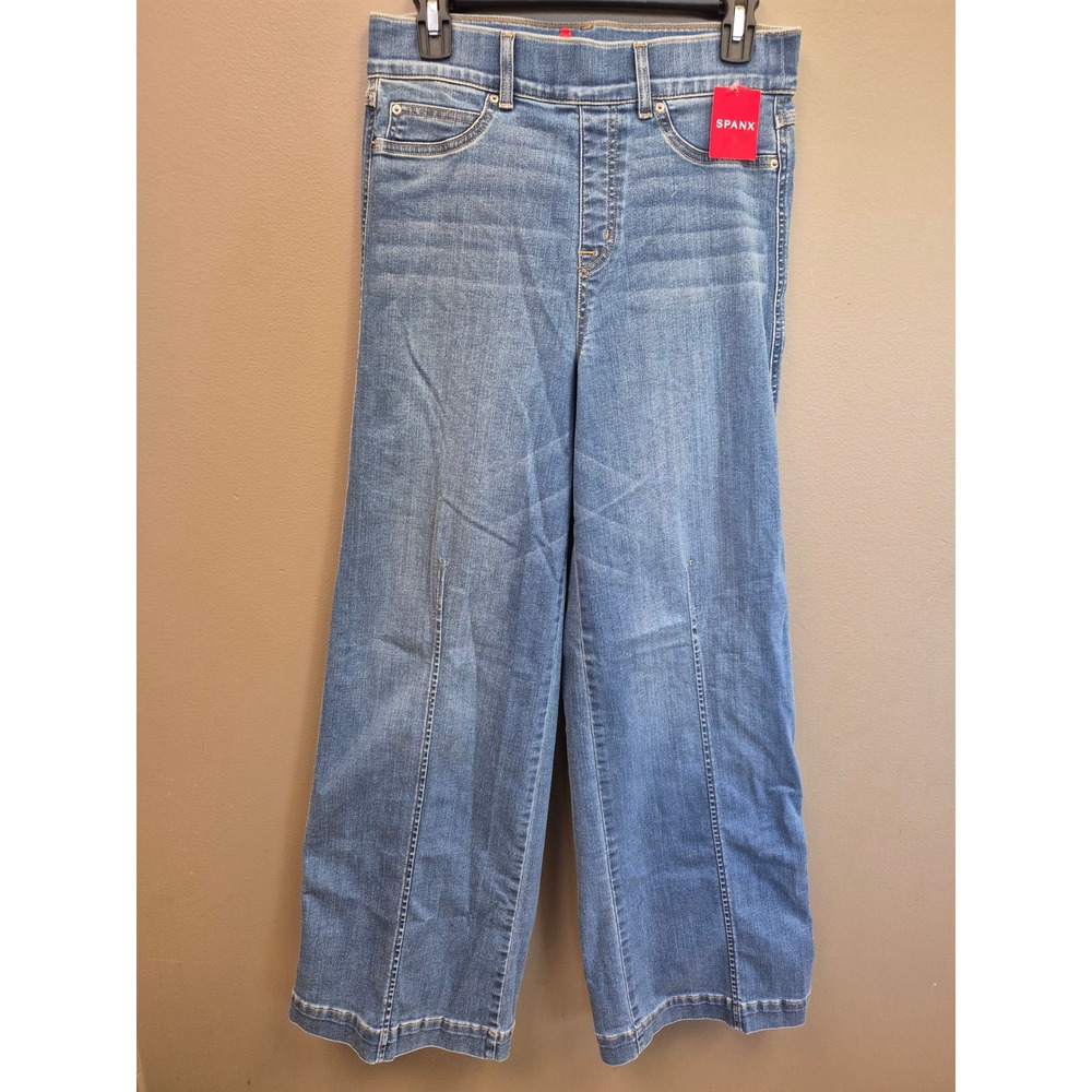 NWT SPANX Wide‎ Leg Jeans Womens M 28x32 High Rise Seamed Front Denim